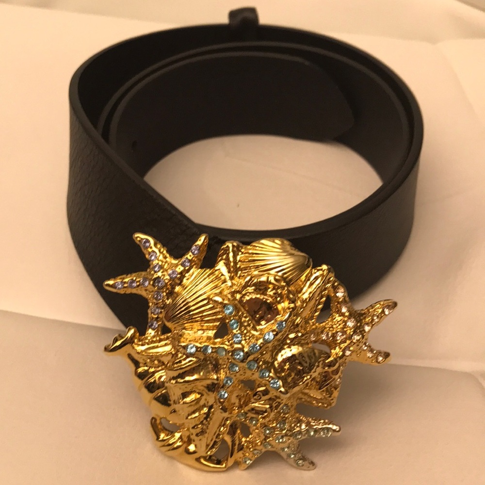 Black leather belt with ocean themed embellishment